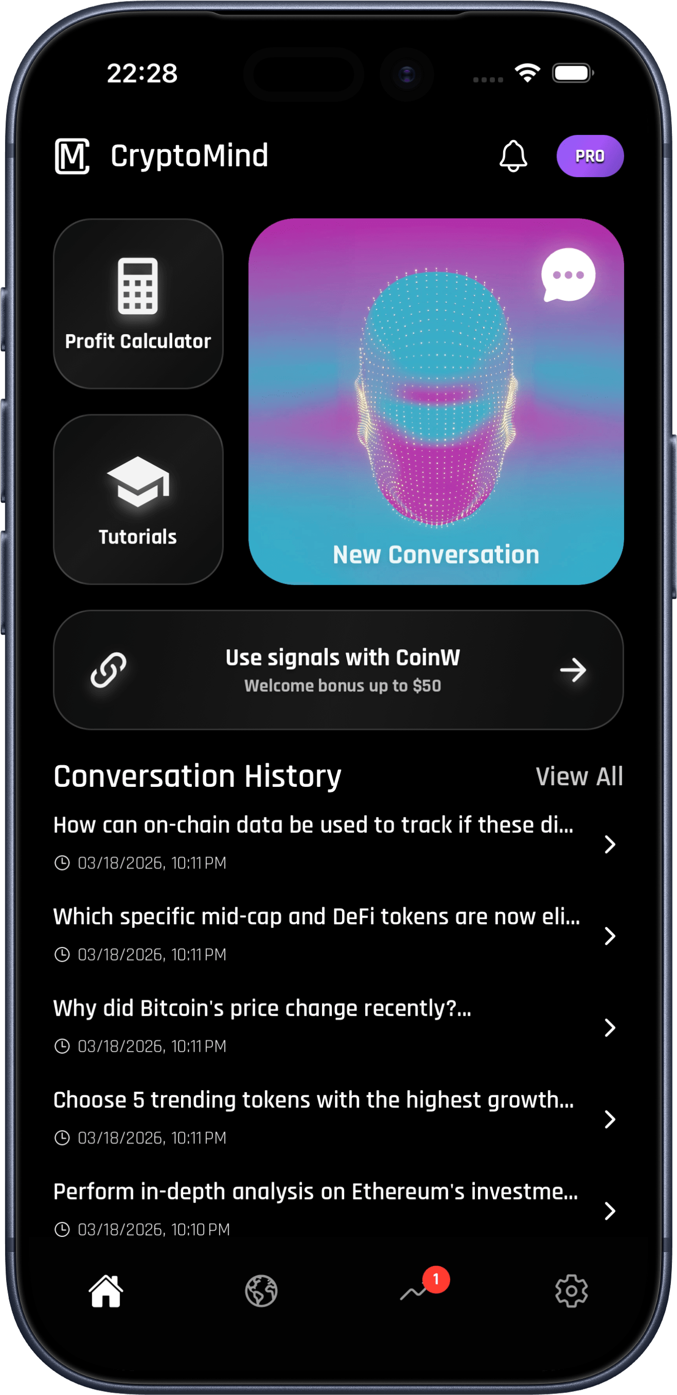 CryptoMind app screenshot